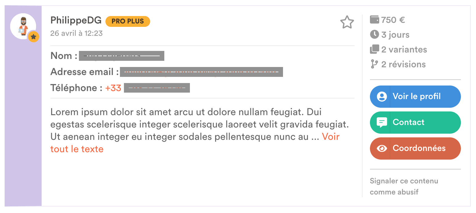 Coordonnées du graphiste