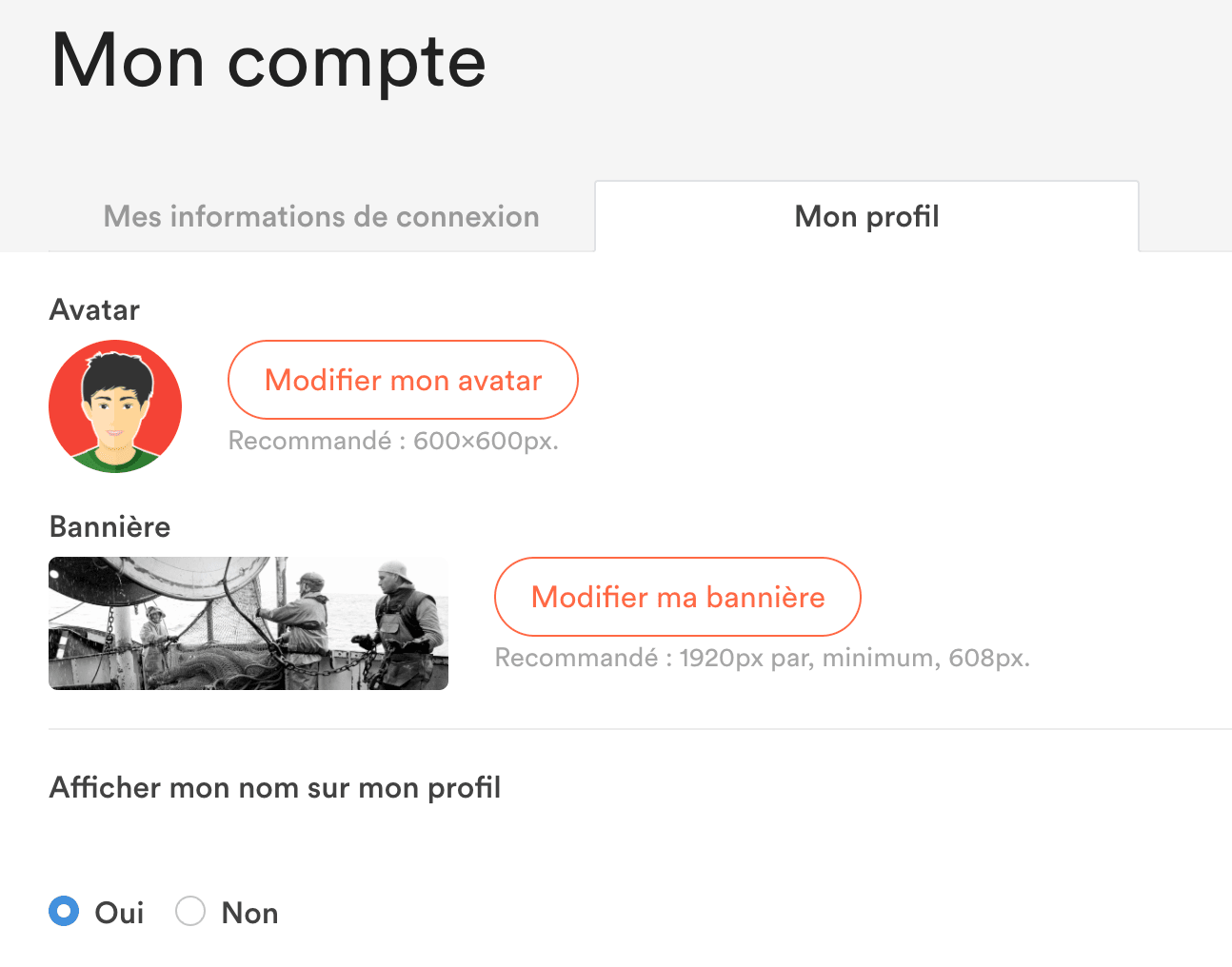 Afficher mon nom sur mon profil