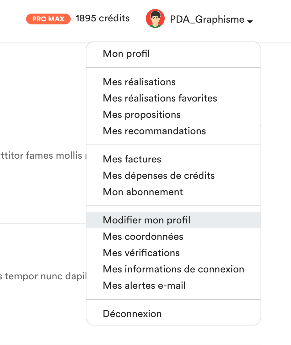 Accès modification profil